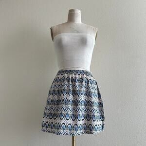handmade abstract chevron white blue print mini skirt